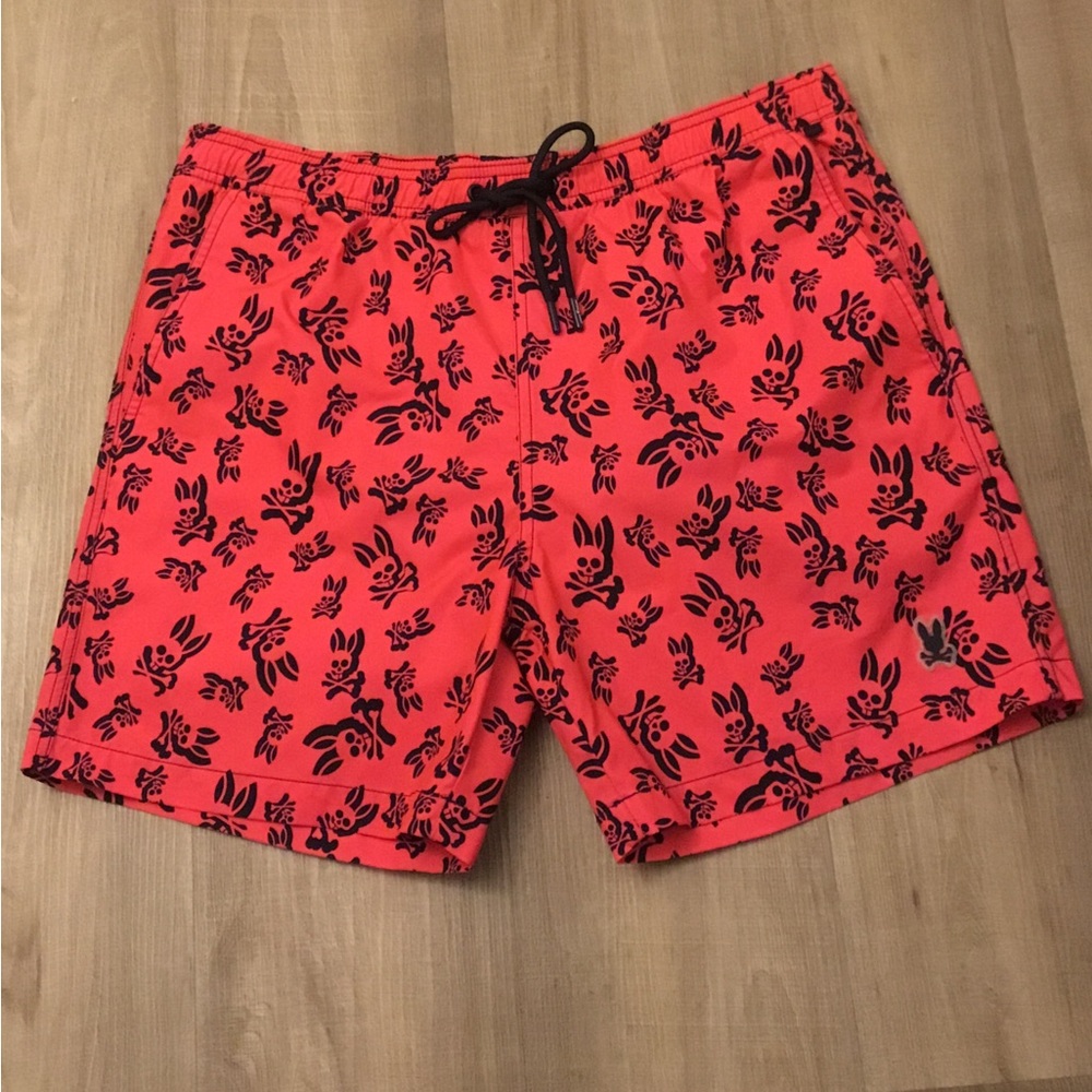 PSYCO BUNNY GROVES PRINT SWIM TRUNKS IN DIVA PINK - NWOT - SZ LARGE